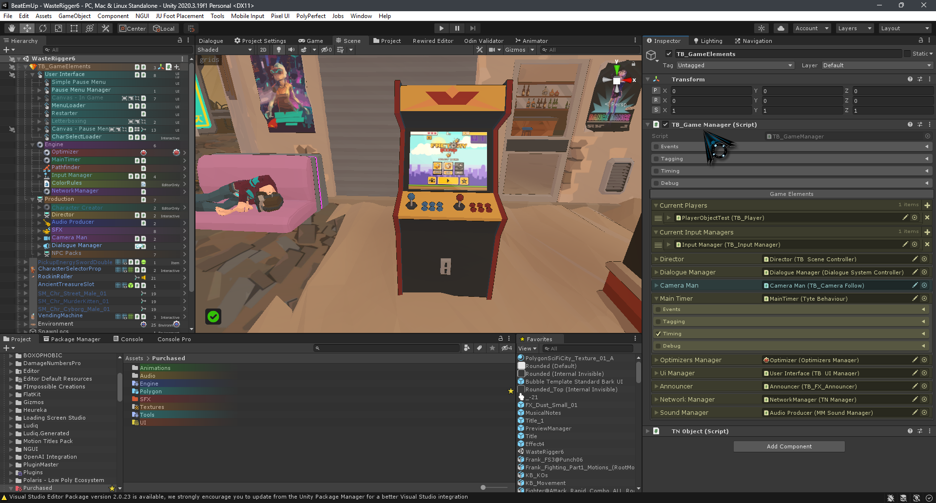 TyteBit beat ’em up project open in the Unity editor